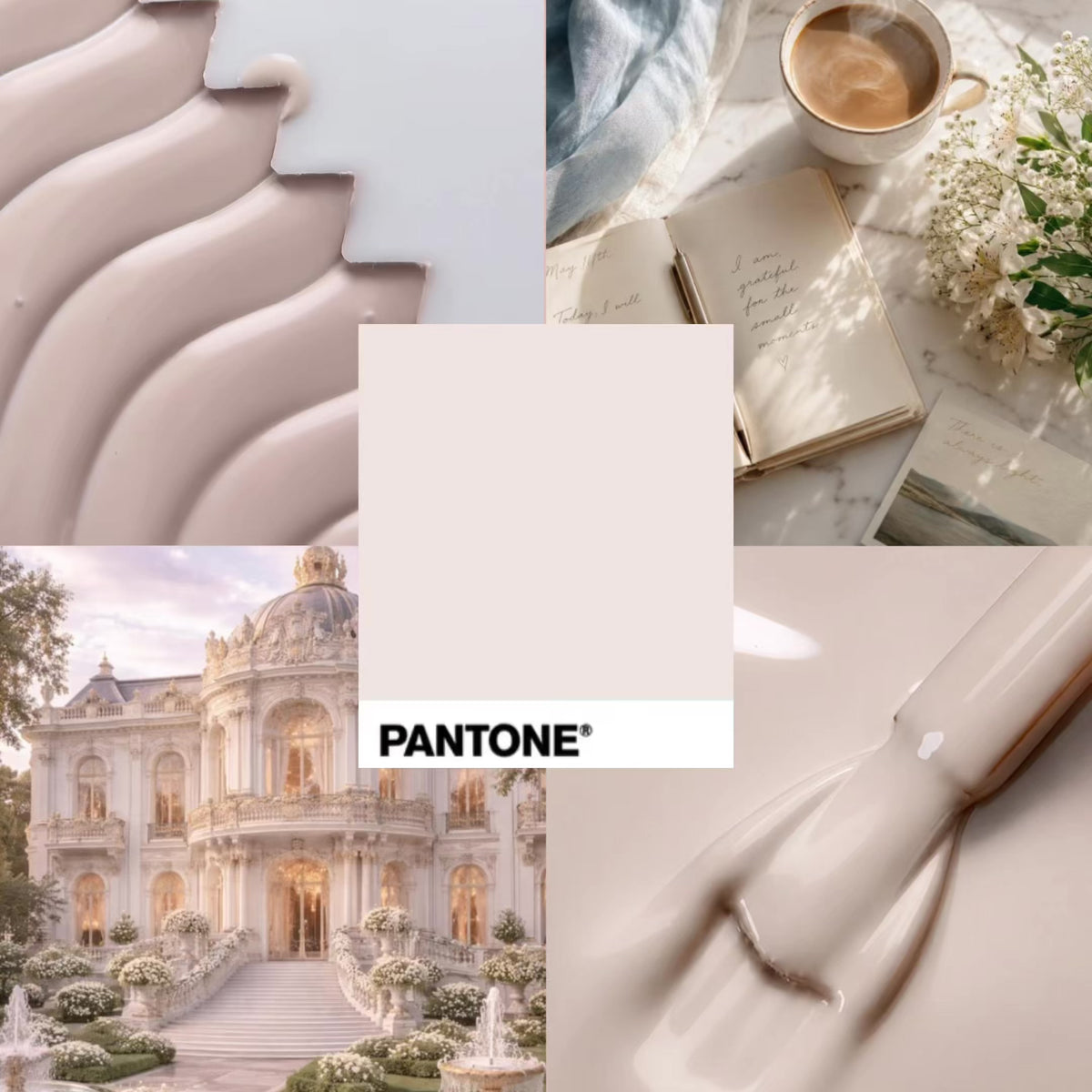 Mood board del Colore Semipermanente A012 Cashmere, nude sabbia della Collezione Princess Vibes Cold Nails