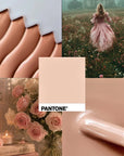 Mood board del Colore Semipermanente A013 Nude Caramel, nude dorato pesca e caramello della Collezione Princess Vibes Cold Nails