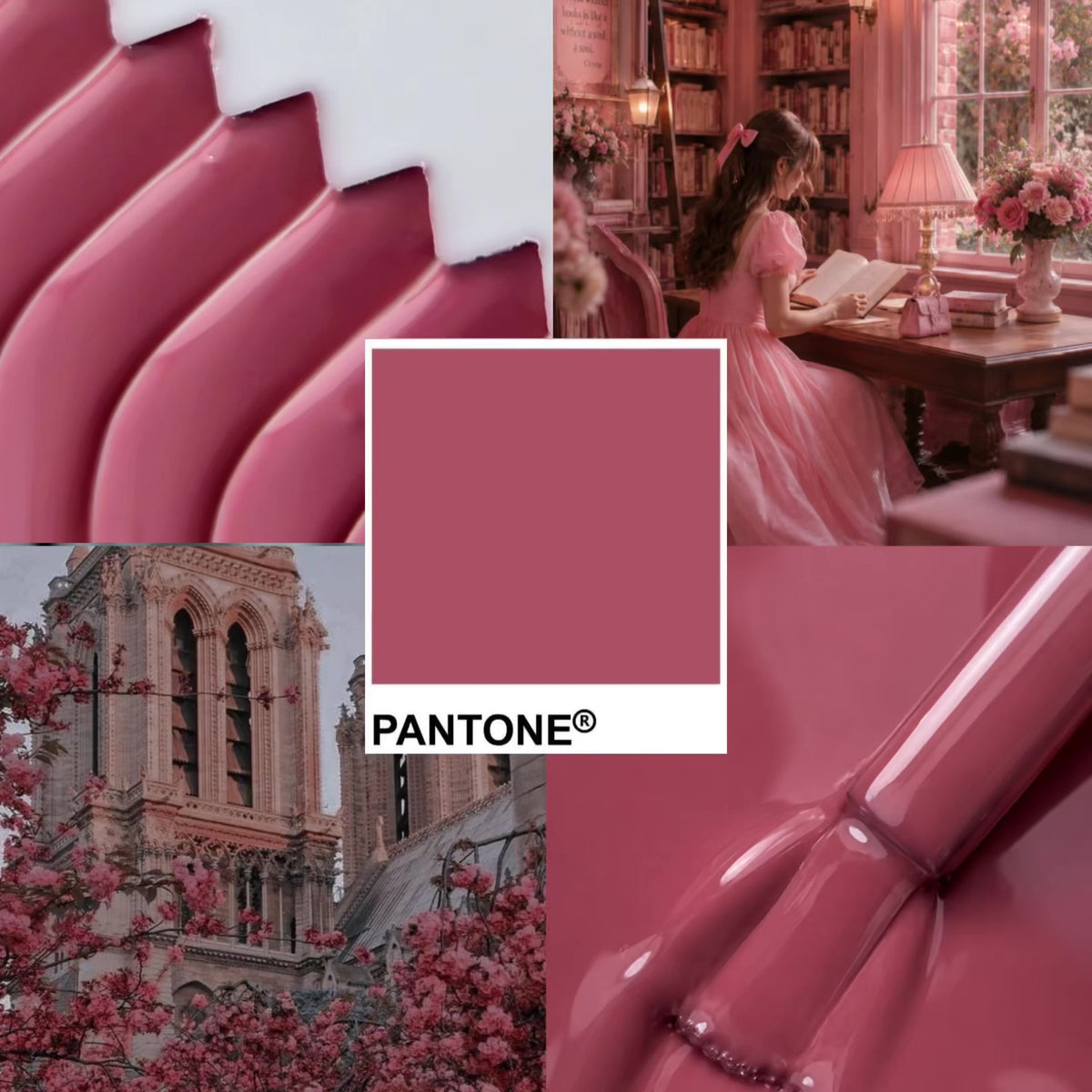 Mood board del Colore Semipermanente A015 Bordeaux Rose, rosa intenso della Collezione Princess Vibes Cold Nails