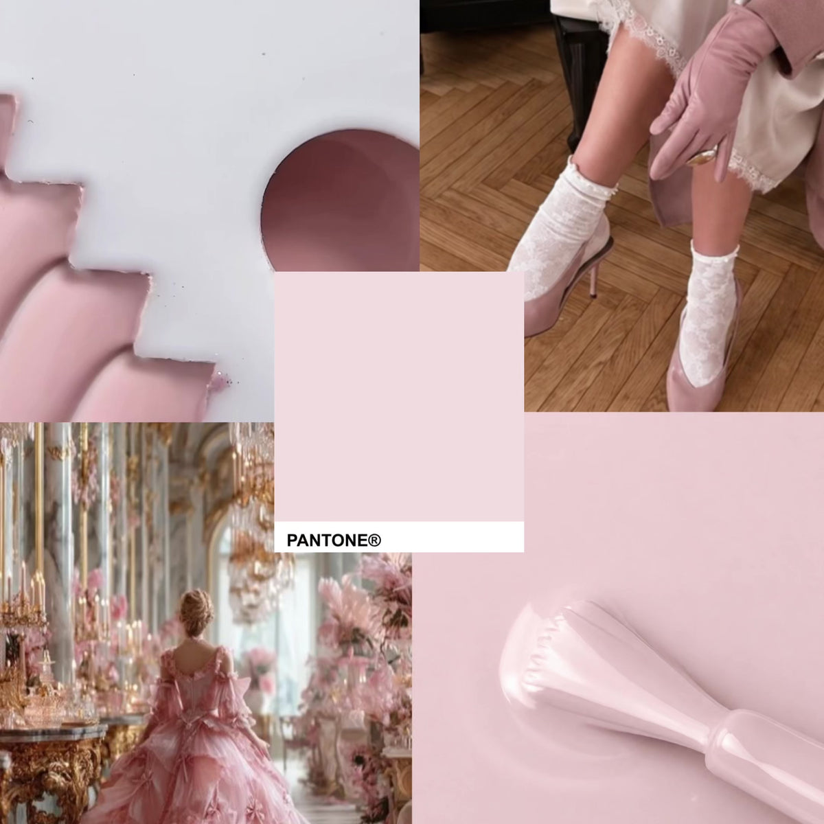Mood board del Colore Semipermanente A011 Princess, nude rosato della Collezione Princess Vibes Cold Nails