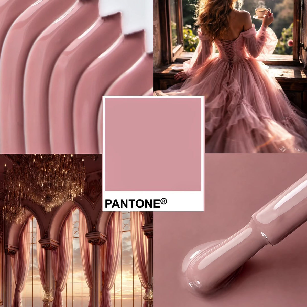 Mood board del Colore Semipermanente A014 Rose Dust, rosa polveroso della Collezione Princess Vibes Cold Nails