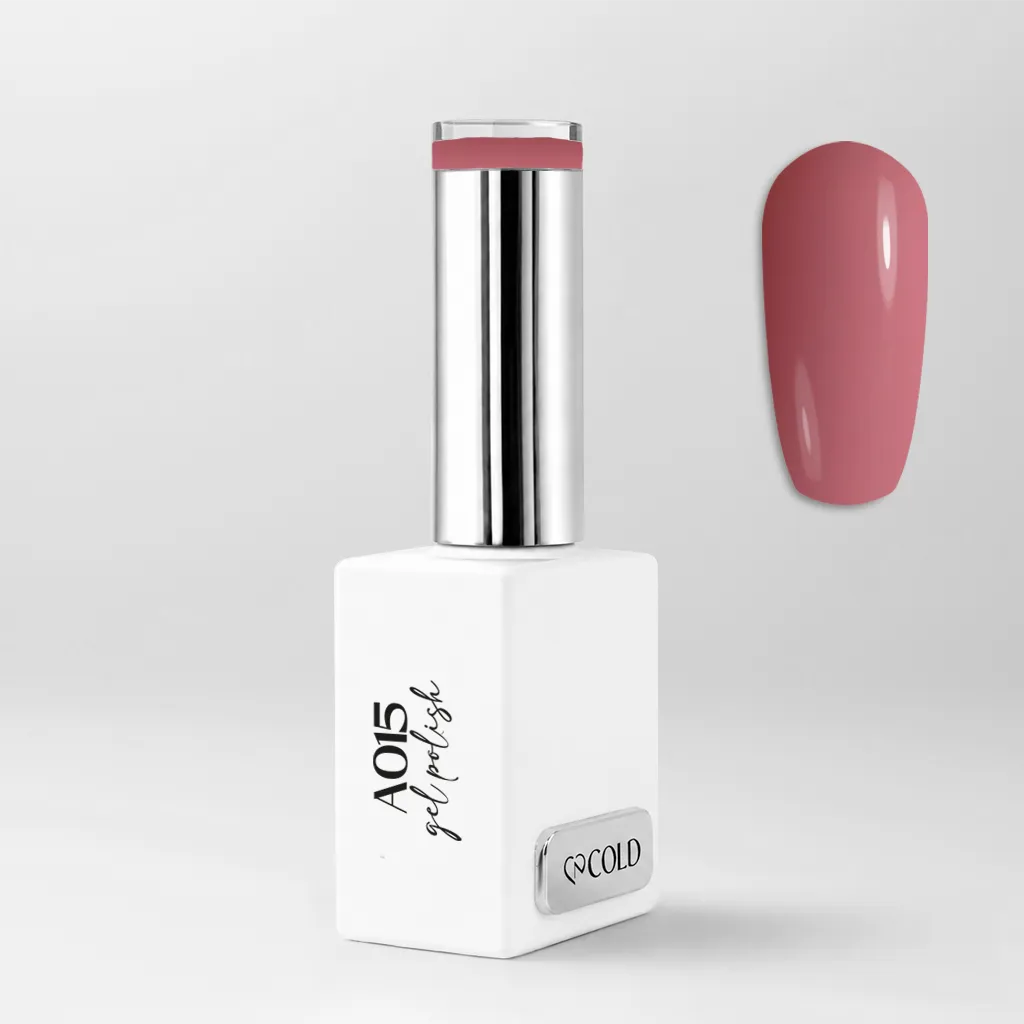 Smalto Semipermanente A015 Bordeaux Rose Cold Nails, flacone da 15 ml con swatch rosa intenso