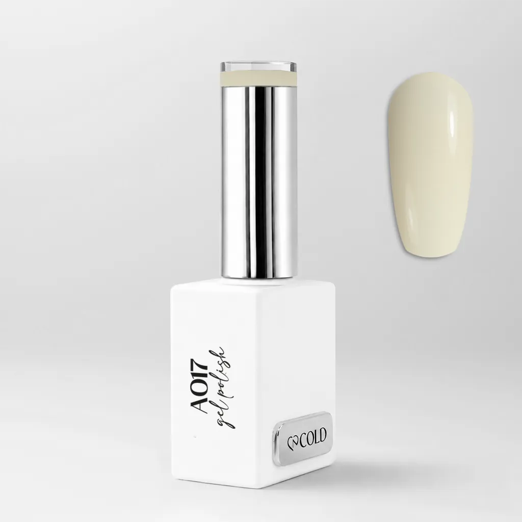 Smalto Semipermanente A017 Milk Cloud Cold Nails, flacone da 15 ml con swatch bianco avorio